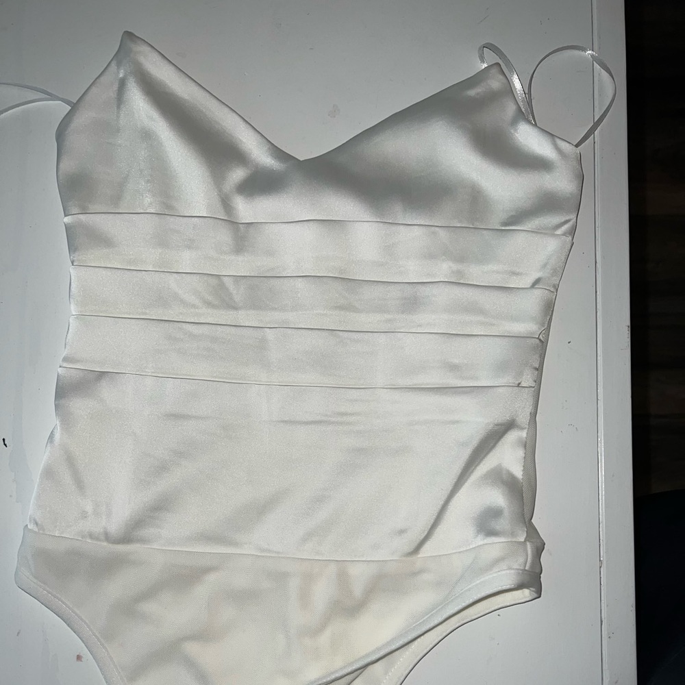 White satin bodysuit